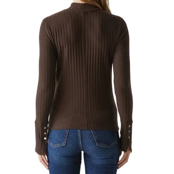 Michael Stars Opal Button Cuff Long Sleeve Ribbed Turtleneck 81002 Java Brown XS - Picture 2 of 5